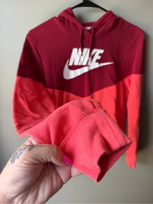 Nike Colorblock Pullover Hoodie Burgundy Pink Women’s thumbnail 2