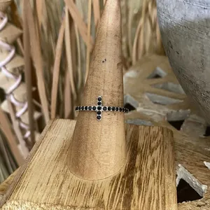 Sterling Silver Black Cz Sideways Cross Ring Silver thumbnail 2