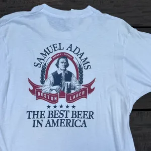 Vintage Screen Stars White Single Stitch Sam Adams Beer Tee Graphic T-Shirt Made in USA thumbnail 2