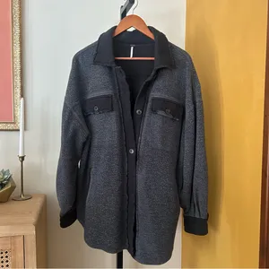Free People Ruby Jacket Oversized Shacket Fleece Distressed Washed‎ Black Size M thumbnail 3