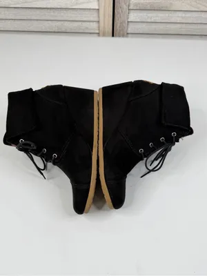 MAD LOVE Women's Black "Shelby" Desert Wedge Lace Up Faux Suede Ankle Bootie-9 thumbnail 7