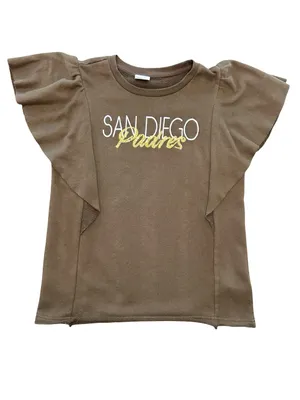 San Diego Padres Ruffle Sleeve cropped Sweatshirt sequin bling Tee raw hem L thumbnail 3