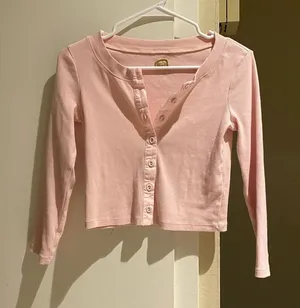 Free people Pink ribbed long sleeve Button-Up Cardigan thumbnail 1