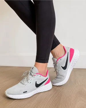 Nike Women's Light Gray and Hot Pink Running Sneakers thumbnail 1