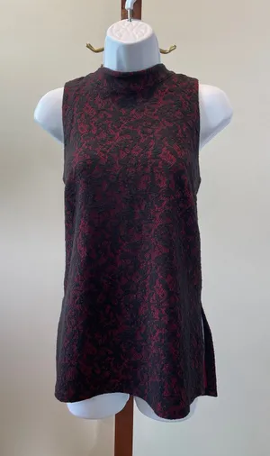 Michael Kors Mock‑Neck Sleeveless Top Size L Red Black Lace Overlay thumbnail 1