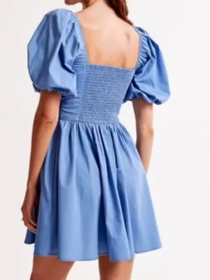 Abercrombie and Fitch Emerson Poplin Puff Sleeve Mini Dress in Powder Blue Small thumbnail 8