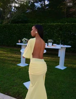 Zara Elegant Butter Yellow Gown - Floor-Length Formal Dress thumbnail 4