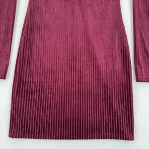 Forever 21 Velvet Dress S Burgundy Ribbed Bodycon Mini Long Sleeve Open Back NWT thumbnail 5