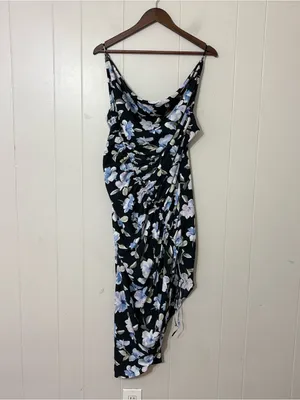 Abercrombie & Fitch Floral Asymmetrical Midi Dress Cowl Neck Cinched Slit Size L thumbnail 3
