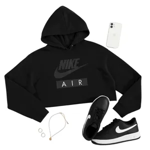 Nike Air Cropped Fleece Hoodie Black Women’s Medium Oversized Athleisure in EUC thumbnail 11