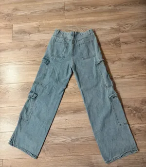 Light Wash Y2K Baggy Wide Leg Cargo Jeans Size M thumbnail 2