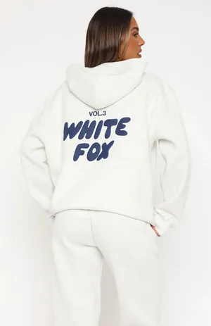 White Fox Offstage Hoodie in Mineral Grey M/L Navy Lettering thumbnail 1