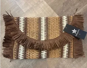 NWT Primadonna Collection Woven‎ Raffia Fringe Clutch – Marrone/Tan thumbnail 1