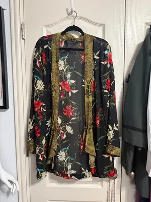 💖 Francesca Rose‎ Sheer Black Floral Kimono Boho Chic Gypsy Indie Romantic thumbnail 2