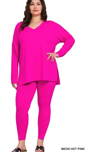 New!Plus Size Neon Hot Pink brushed dty microfiber loungewear set Size 3X thumbnail 1