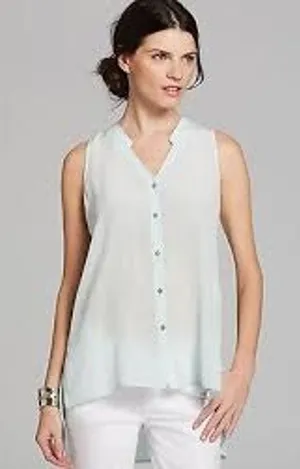 Eileen Fisher | XL | 100% Silk Sheer Mint Green Sleeveless Button-Up Blouse Top thumbnail 1