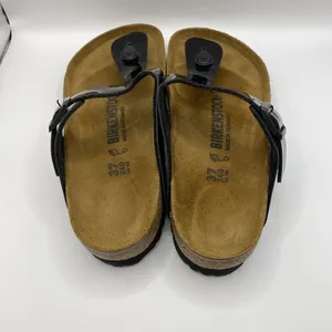 Birkenstock Black Faux Patent Leather Gizeh Sandals Made in Germany Sz EU 37 W6‎ thumbnail 6