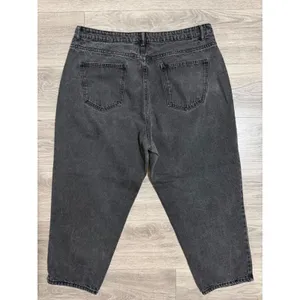 Women Washed Black High Waisted Relaxed Tapered Jeans 36x25 Green Embroidery thumbnail 3
