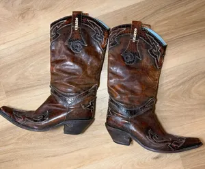 El Charro Leather Cowboy Boots Size 38 thumbnail 1