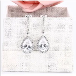 18K Gold Plated CZ Bridal Earrings Bride Drop Cubic Zirconia Wedding Sparkle thumbnail 5