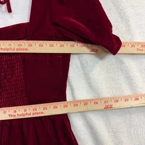 Wayf XS Velvet Puff Sleeve Mini Dress Red Bow Holiday‎ Party Romantic Valentines thumbnail 9