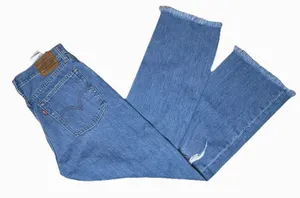 Levi’s Premium Wedgie Straight Jeans W26 L26 Blue Distressed Raw Hem Button Fly thumbnail 3