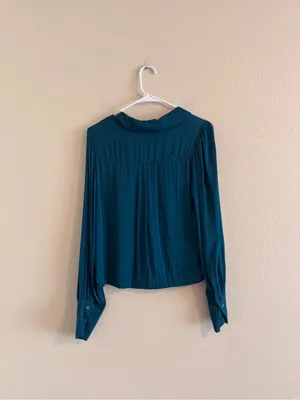 Naked Zebra Teal Button-Front Long Sleeve Blouse thumbnail 3