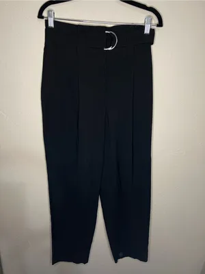 Zara NWT Black Paperbag High Rise Pleated Belted Tapered Trouser‎ Pants thumbnail 2
