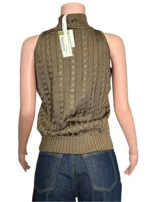 LILYSILK Classic High-Neck Cable-Knit Sleeveless Silk Top, Pine, Large thumbnail 5