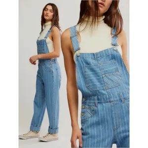 Free People XL Ziggy Striped Overalls in Beachcomber Railroad Bohemian Coastal thumbnail 6