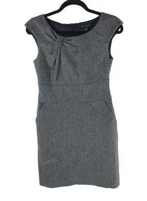 Banana Republic Sheath Dress Textured Twist Neck Wool Blend Cap Sleeve Gray 2 thumbnail 1