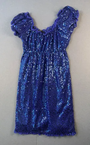Betsey Johnson Evening Blue Sequin Milkmaid Mini Dress Puff Sleeve Size 6 thumbnail 1