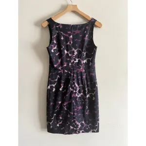 Ann Taylor 4 Black mauve Purple Silk Blend Sheath dress Career Cocktail‎ Leopard thumbnail 2