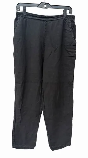 Match Point Pants Womens Medium 100% Linen Straight Leg Black Pockets #III11-1 thumbnail 1