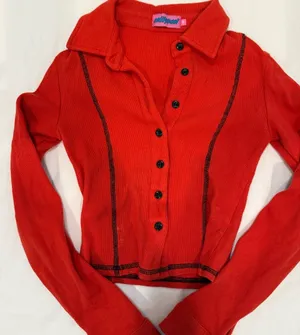 Edikted Red Button-Down Shirt with Black Accents thumbnail 1
