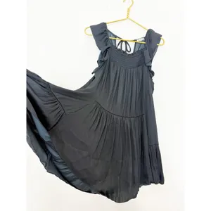 Free People Want Your Love Black Mini Dress Small Smocked Tie Back Boho Babydoll thumbnail 11