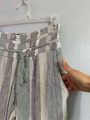Free People Cotton Striped Wide Leg Pants in Pastel Green, Black & Cream Size XS thumbnail 7