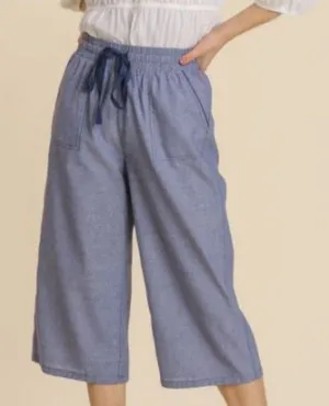 Umgee Blue Cropped Chambray Pants size S NWT thumbnail 1