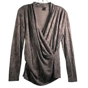 Ann Taylor‎ Womens Long Sleeve Wrap Snake Print Shirt Top Size Medium thumbnail 1