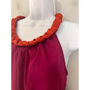 Banana Republic Womens Pink Orange Colorblock Braided‎ Halter Top S Rhubarb thumbnail 2