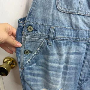Abercrombie & Fitch blue light‎ wash distressed adjustable pocket short overalls thumbnail 2