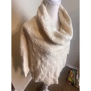 Wrangler Cream Cable Knit Cowl Neck Poncho Sweater Chunky Womens Medium Ivory thumbnail 2