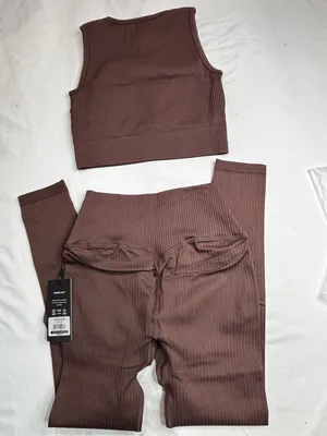 Lilias Active The Ribbed Knit Collection Crop Tank Top And Leggings Set thumbnail 2