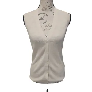 J. Crew NEW Cashmere silk blend‎ sweater shell Cream Ribbed Sleeveless Size L thumbnail 2