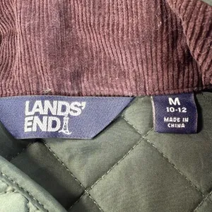 Lands’ End Women’s Medium Green Quilted Barn Vest Corduroy Collar Snap Close thumbnail 6