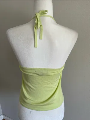 Express Light Green Halter Knit Camisole with Mesh Inset thumbnail 4