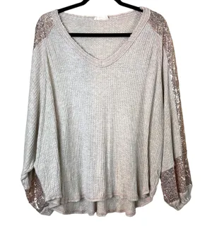 Hummingbird Waffle Design Sequined Dolman Sleeve Top thumbnail 1