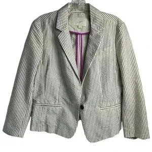 Ann‎ Taylor Loft Women's Blazer Jacket Ivory/White and Black Stripes Size 8 thumbnail 5