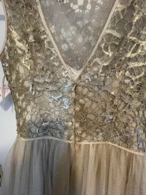 Aidan Mattox Gold Lace Tulle Sleeveless Long formal homecoming Dress 6 NWT thumbnail 5