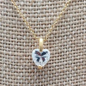 Gold Tone Chain Dainty Chrystal CZ Heart Pendant Minimalist Gift 18.5 Inches thumbnail 4